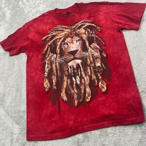 The Mountain S Red Rasta Marley Lion Tie Dye 100%‎ Cotton T Shirt